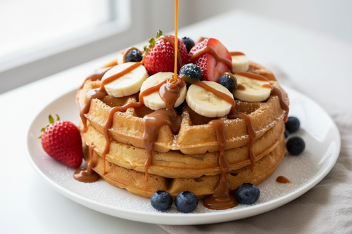 Waffles com Doce de Leite Original e fruta fresca